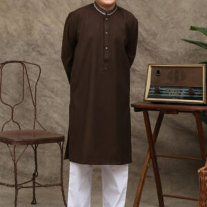 Kids brown kurta with white pajama ethnic set from Toony Threads – traditional outfit for boys